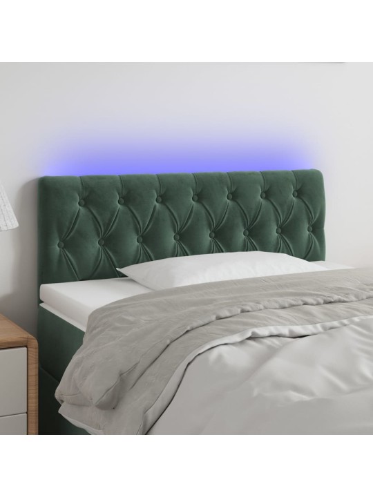 Gultas galvgalis ar led, 90x7x78/88 cm, tumši zaļš samts