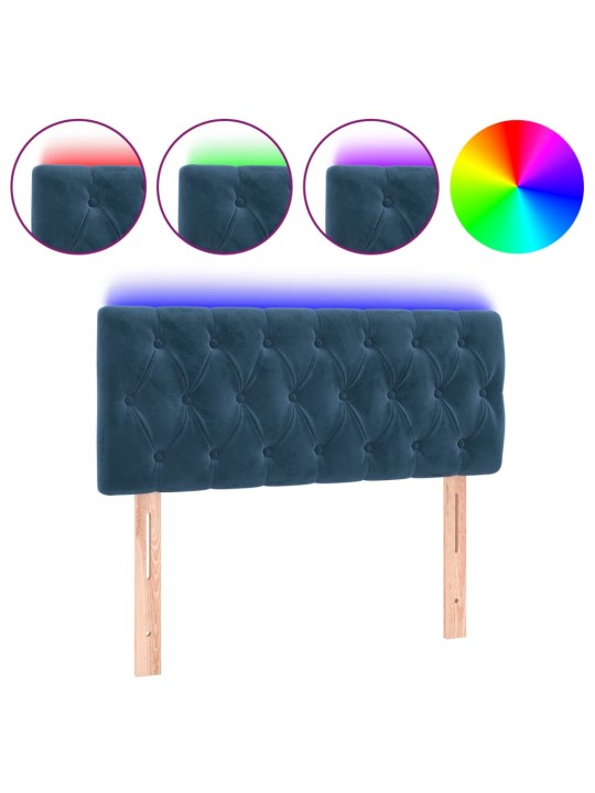 Gultas galvgalis ar led, 90x7x78/88 cm, tumši zils samts