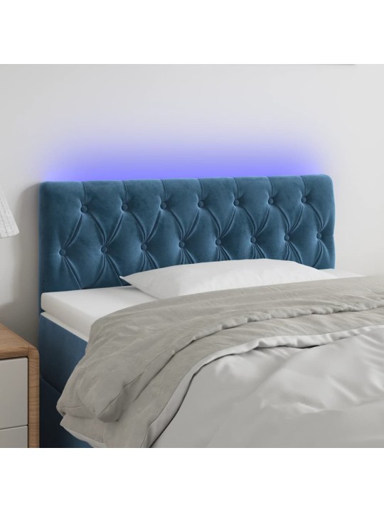 Gultas galvgalis ar led, 90x7x78/88 cm, tumši zils samts
