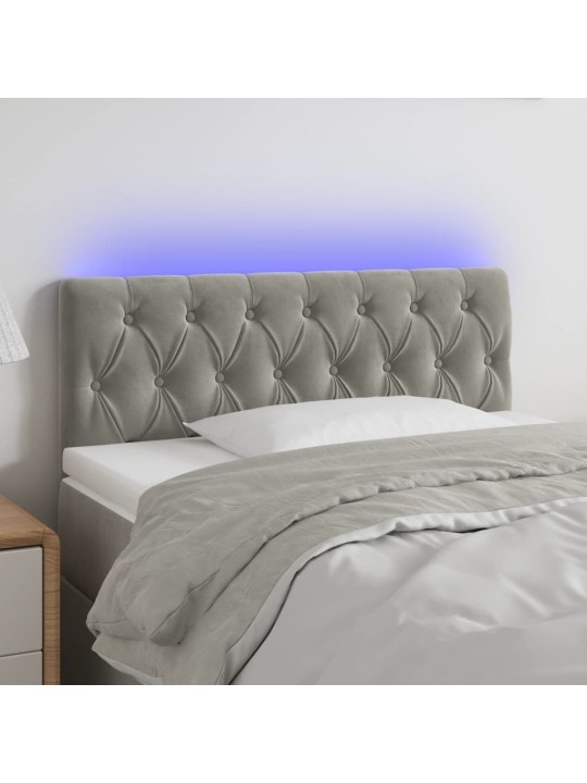 Gultas galvgalis ar led, 100x7x78/88 cm, gaiši pelēks samts