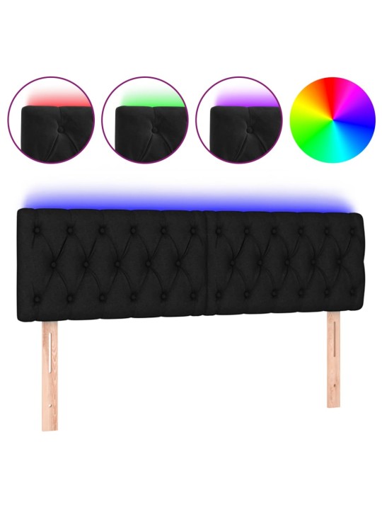 Gultas galvgalis ar LED, 144x7x78/88 cm, melns samts