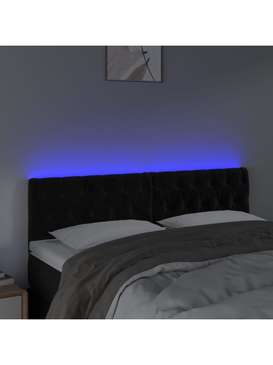 Gultas galvgalis ar LED, 144x7x78/88 cm, melns samts