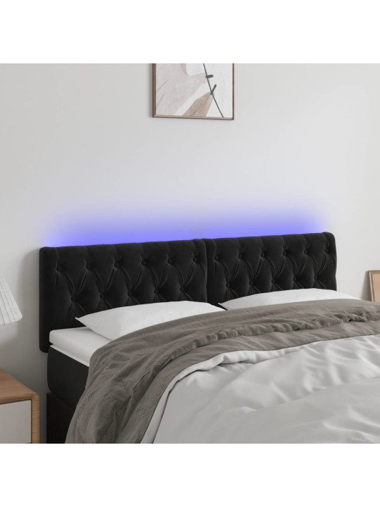 Gultas galvgalis ar LED, 144x7x78/88 cm, melns samts