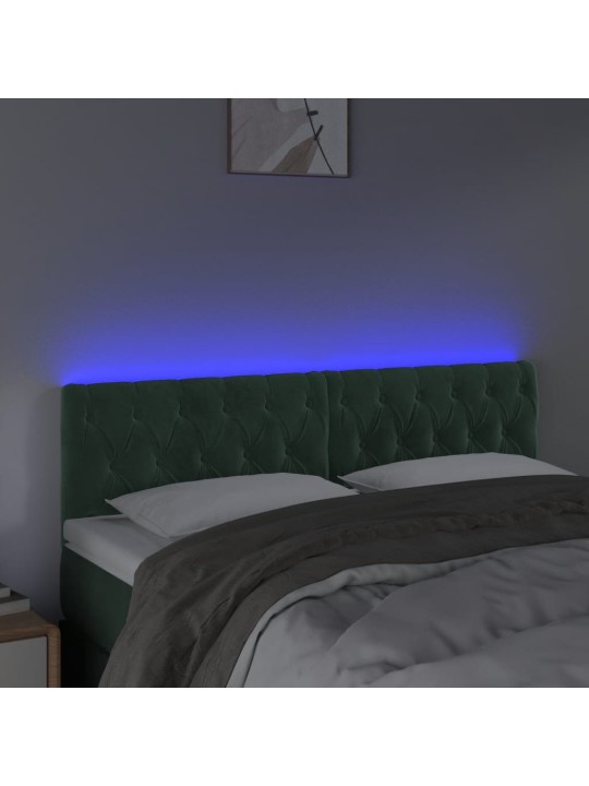 Gultas galvgalis ar led, 144x7x78/88 cm, tumši zaļš samts