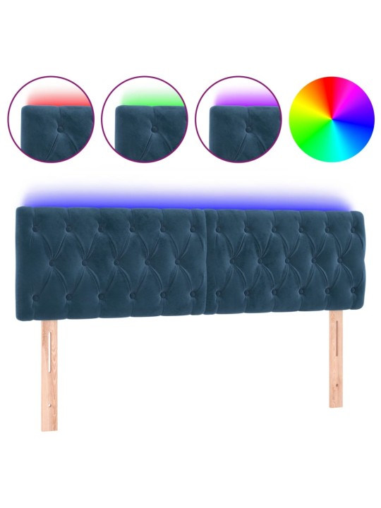 Gultas galvgalis ar led, 144x7x78/88 cm, zils samts