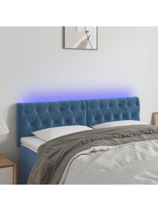 Gultas galvgalis ar led, 144x7x78/88 cm, zils samts