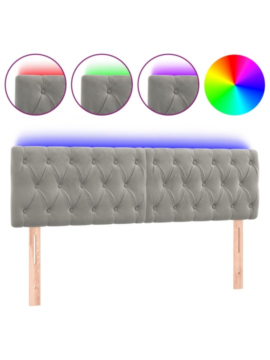 Gultas galvgalis ar LED, 160x7x78/88 cm, gaiši pelēks samts