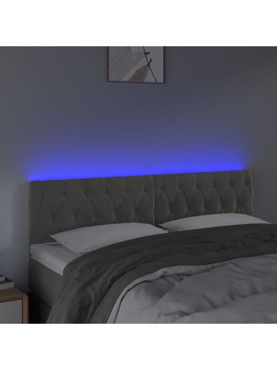 Gultas galvgalis ar LED, 160x7x78/88 cm, gaiši pelēks samts