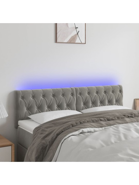 Gultas galvgalis ar LED, 160x7x78/88 cm, gaiši pelēks samts