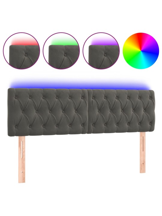Gultas galvgalis ar LED, 160x7x78/88 cm, tumši pelēks samts