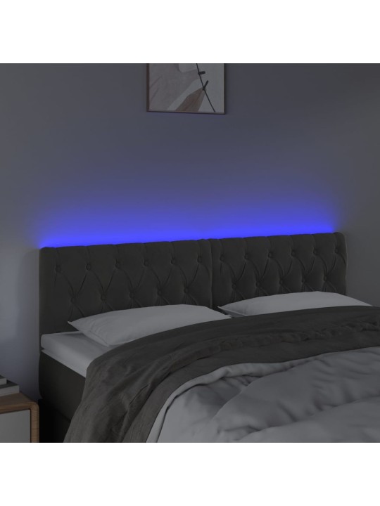 Gultas galvgalis ar LED, 160x7x78/88 cm, tumši pelēks samts