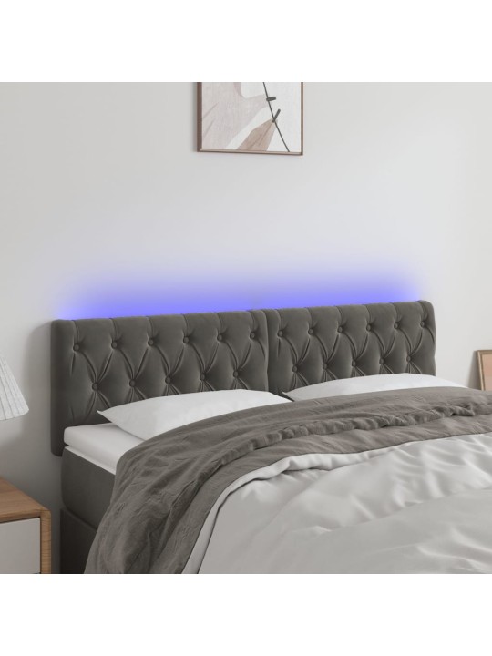 Gultas galvgalis ar LED, 160x7x78/88 cm, tumši pelēks samts