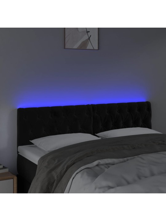 Gultas galvgalis ar led, 160x7x78/88 cm, melns samts