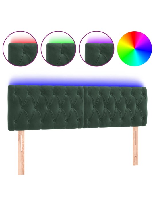 Gultas galvgalis ar LED, 160x7x78/88 cm, tumši zaļš samts
