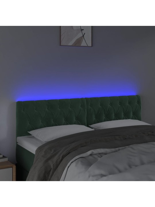 Gultas galvgalis ar LED, 160x7x78/88 cm, tumši zaļš samts
