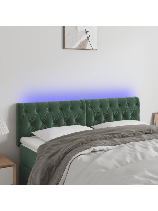 Gultas galvgalis ar LED, 160x7x78/88 cm, tumši zaļš samts