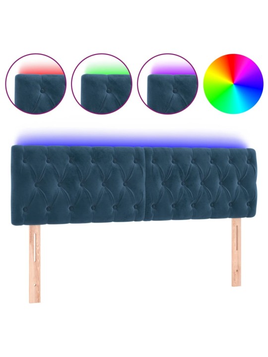 Gultas galvgalis ar led, 160x7x78/88 cm, tumši zils samts