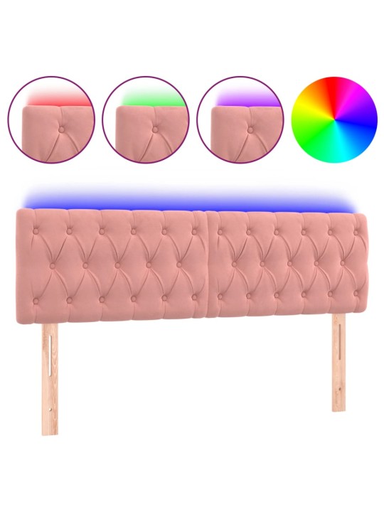 Gultas galvgalis ar LED, 160x7x78/88 cm, rozā samts
