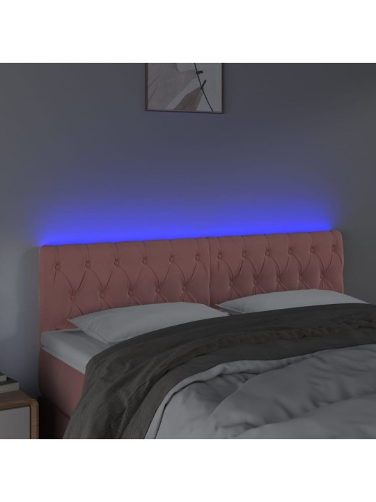 Gultas galvgalis ar LED, 160x7x78/88 cm, rozā samts