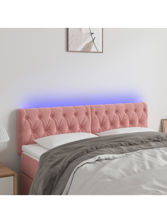 Gultas galvgalis ar LED, 160x7x78/88 cm, rozā samts