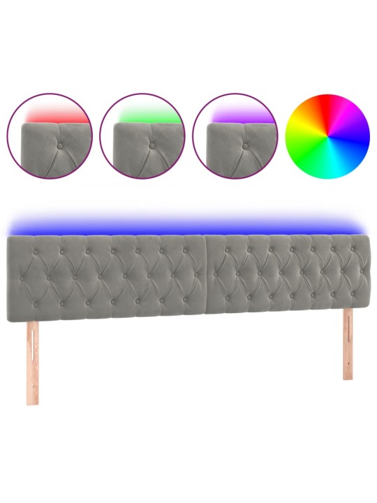 Gultas galvgalis ar LED, 180x7x78/88 cm, gaiši pelēks samts