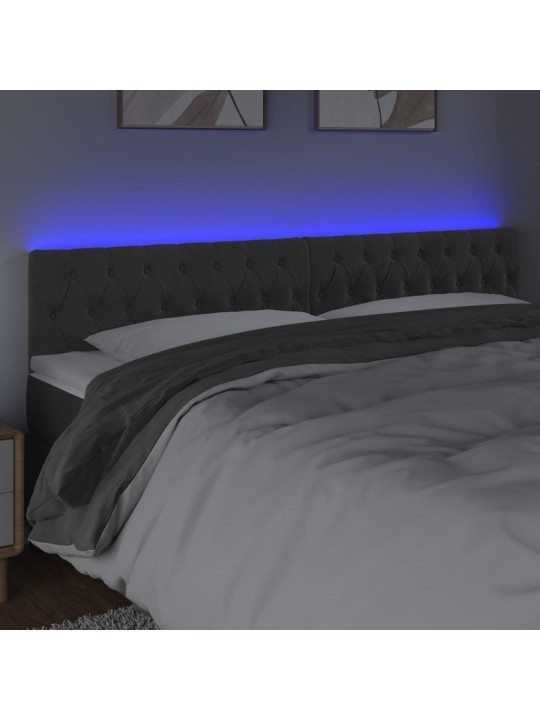Gultas galvgalis ar LED, 180x7x78/88 cm, tumši pelēks samts