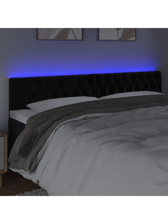 Gultas galvgalis ar LED, 180x7x78/88 cm, melns samts