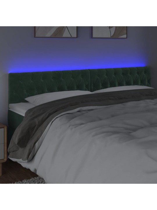 Gultas galvgalis ar LED, 180x7x78/88 cm, tumši zaļš samts