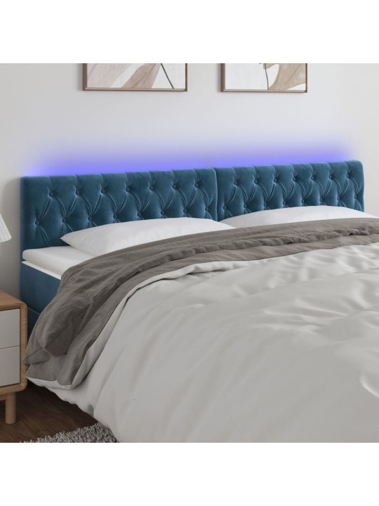 Gultas galvgalis ar LED, 180x7x78/88 cm, tumši zils samts