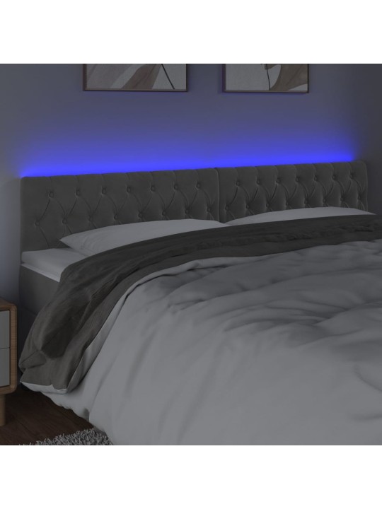 Gultas galvgalis ar led, 200x7x78/88 cm, gaiši pelēks samts