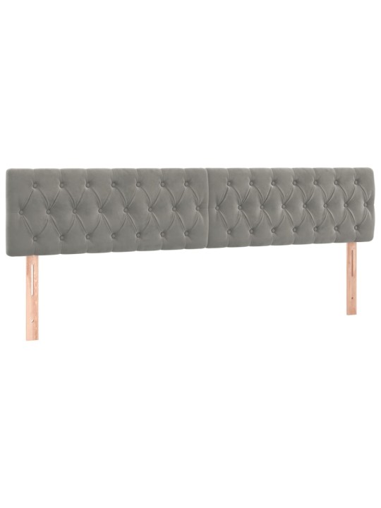 Gultas galvgalis ar led, 200x7x78/88 cm, gaiši pelēks samts