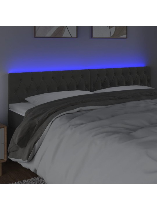 Gultas galvgalis ar led, 200x7x78/88 cm, tumši pelēks samts