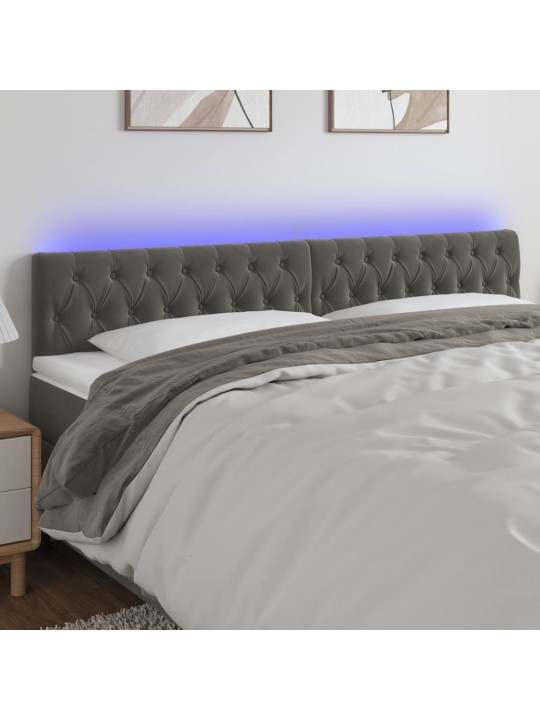 Gultas galvgalis ar led, 200x7x78/88 cm, tumši pelēks samts