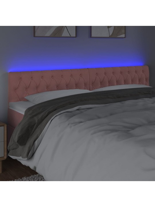 Gultas galvgalis ar led, 200x7x78/88 cm, rozā samts