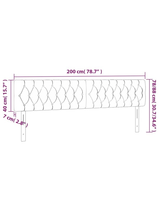 Gultas galvgalis ar led, 200x7x78/88 cm, rozā samts