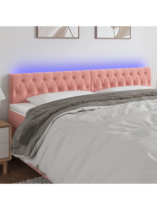 Gultas galvgalis ar led, 200x7x78/88 cm, rozā samts