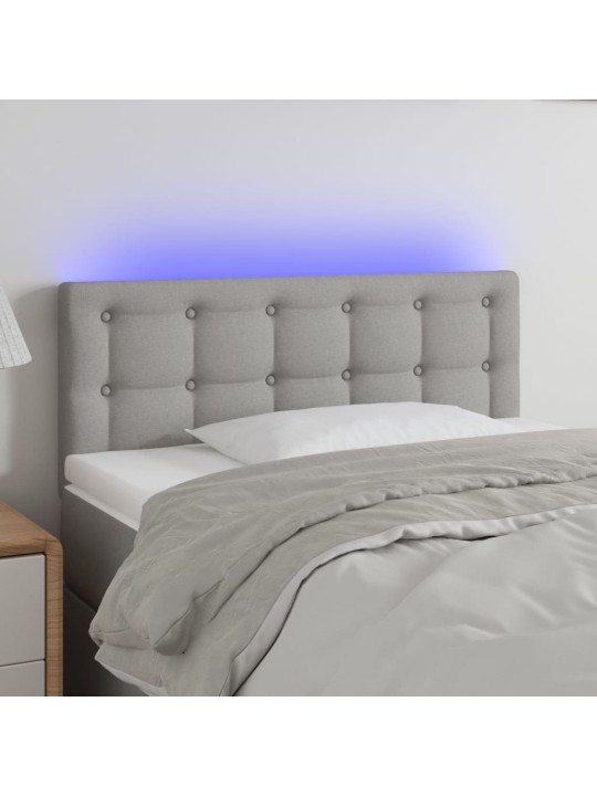 Gultas galvgalis ar led, 90x5x78/88 cm, gaiši pelēks audums