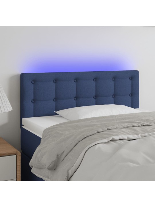 Gultas galvgalis ar led, 90x5x78/88 cm, zils audums