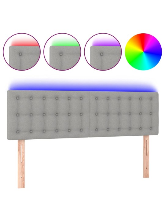 Gultas galvgalis ar LED, 144x5x78/88 cm, gaiši pelēks audums