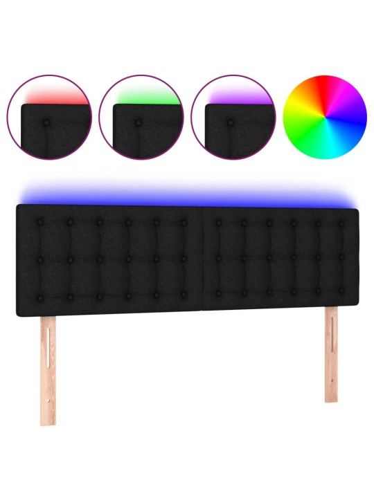 Gultas galvgalis ar LED, 144x5x78/88 cm, melns audums