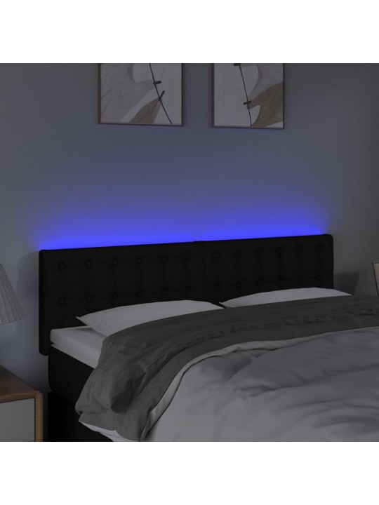 Gultas galvgalis ar LED, 144x5x78/88 cm, melns audums