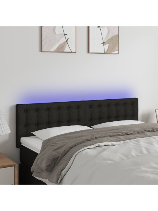 Gultas galvgalis ar LED, 144x5x78/88 cm, melns audums