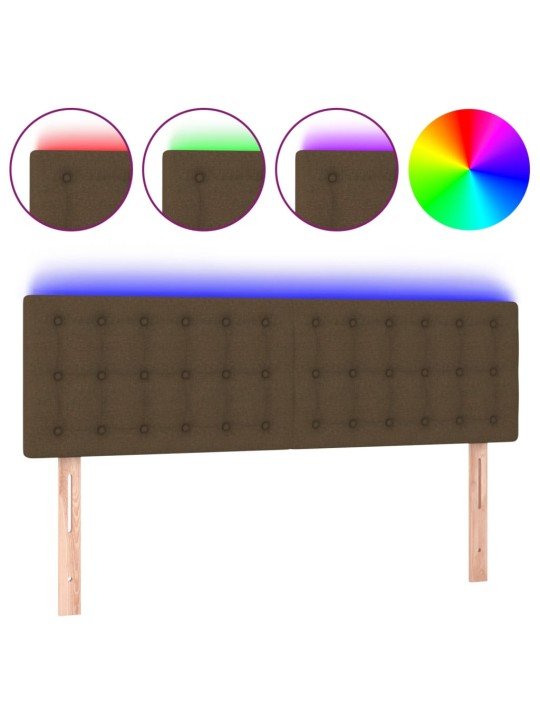 Gultas galvgalis ar LED, 144x5x78/88 cm, tumši brūns audums