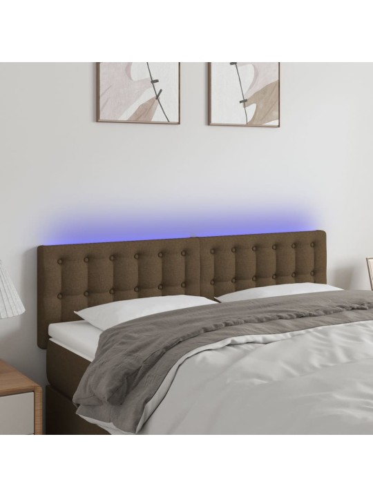 Gultas galvgalis ar LED, 144x5x78/88 cm, tumši brūns audums