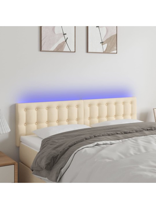Gultas galvgalis ar LED, 144x5x78/88 cm, krēmkrāsas audums