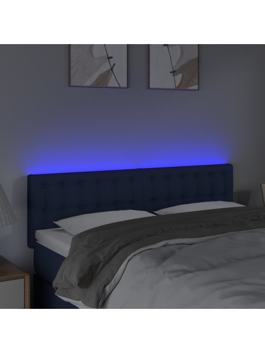 Gultas galvgalis ar LED, 144x5x78/88 cm, zils audums
