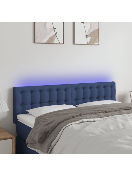 Gultas galvgalis ar LED, 144x5x78/88 cm, zils audums