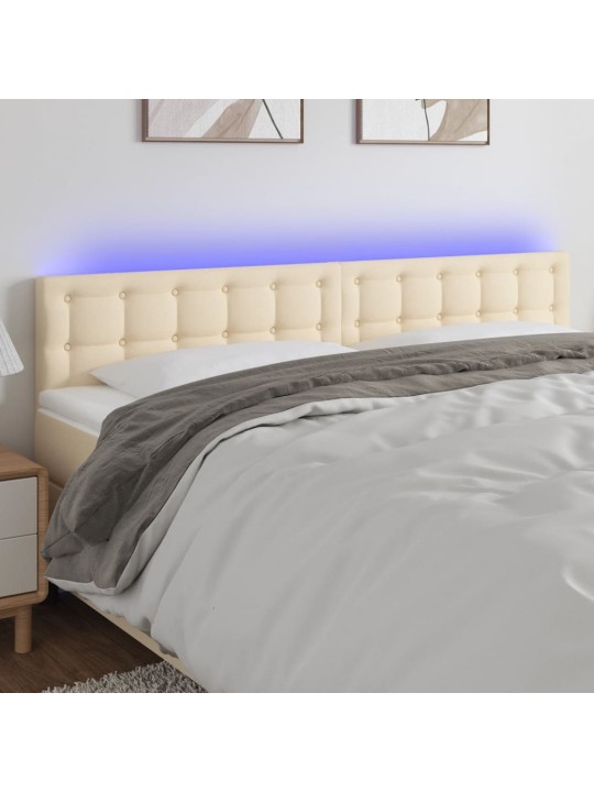 Gultas galvgalis ar LED, 160x5x78/88 cm, krēmkrāsas audums