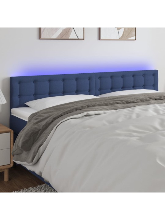 Gultas galvgalis ar led, 200x5x78/88 cm, zils audums