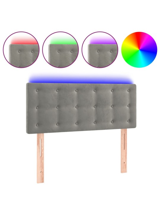 Gultas galvgalis ar led, 90x5x78/88 cm, gaiši pelēks samts